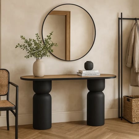 كونسول خشب وقاعدة سوداء عصرية – 120×40×76 سم