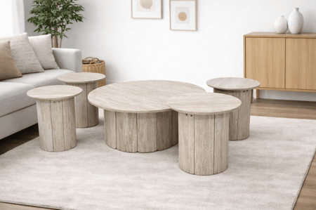 طقم طاولات خشب متعدد الألوان – مثالي للضيافة واللمات العائلية