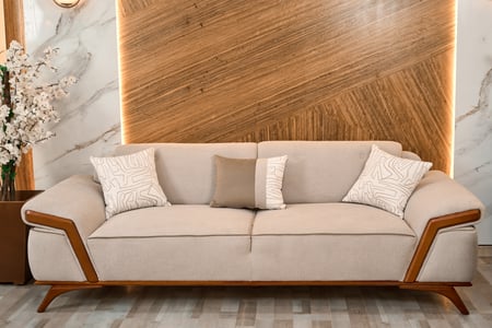 طقم كنب مودرن سرير – بيج فاتح مع قماش مشجر