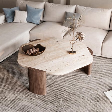 طاولة وسط رخام الترافنتينو - أوف وايت - 95×85×30 سم