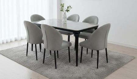 طاولة طعام 6 كراسي رخام - مقاس 150*90 سم مساحة مثالية لراحة العائلة