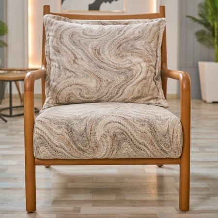 طقم كنب بيج فاتح بتصميم خشبي مشجر – 4 قطع