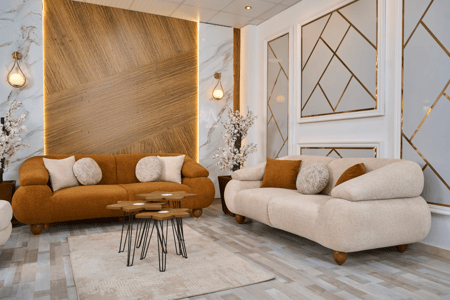 طقم كنب قماش مودرن وارجل خشبية - موديل أوسكار - 4 قطع