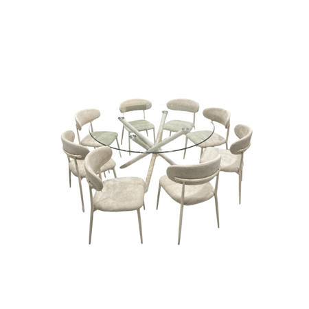 طاولة طعام مودرن زجاج لون بيج– تصميم أنيق وعصري