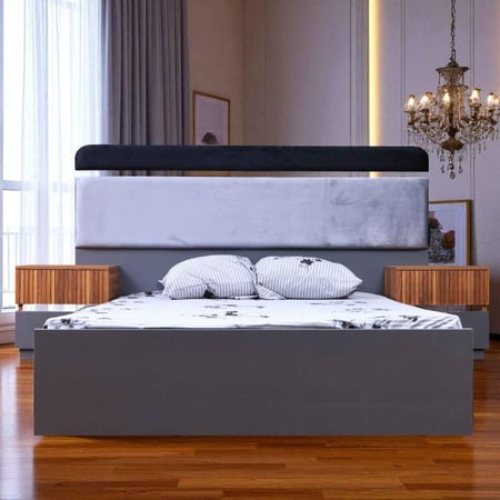 غرفة نوم خشب بتصميم حديث لون خشبي x رمادي - 5 قطع