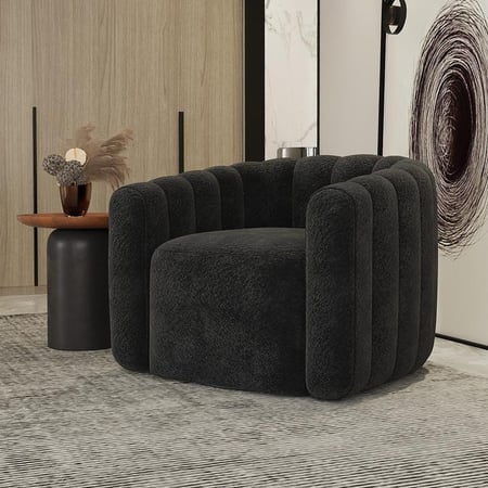 كرسي من قماش البوكليه والخشب السويدي – لون أسود – 80×85×85 سم