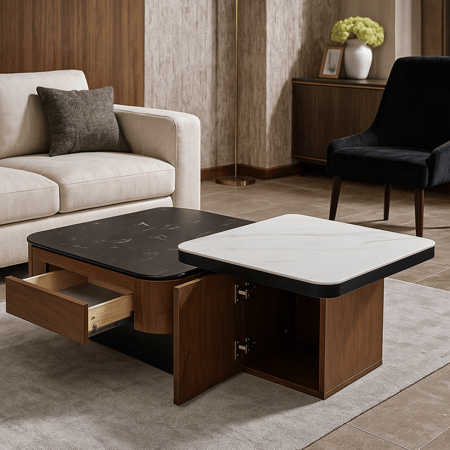 طقم طاولات قهوة مربع بتصميم متداخل - 2 حبه