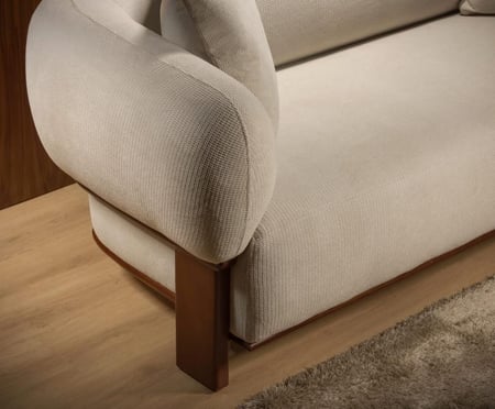 طقم كنب خشب زان طبيعي منجد بالمخمل لون بيج – 4 حبه