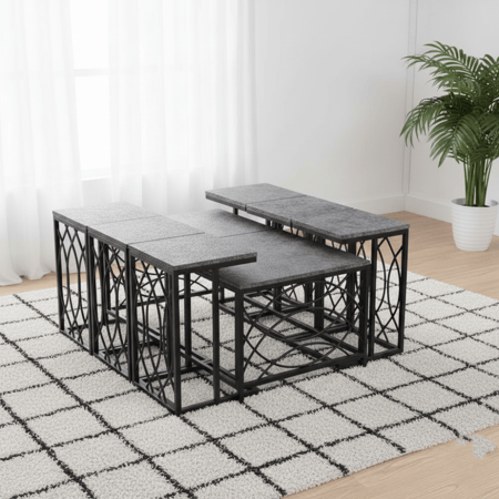 طقم طاولات جانبية خشب 7 قطع  تصميم عصري باللون الرمادي