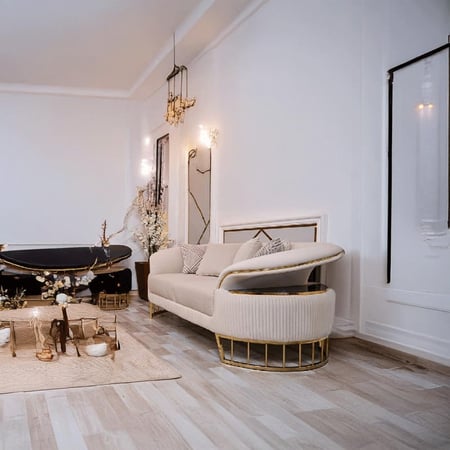 طقم كنب أسود وبيج قماش مخمل– فخامة ملكية مودرن