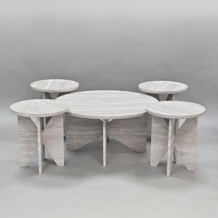 طقم طاولات شاي 4+1 خشبية باللون الرمادي تصميم صناعي فاخر