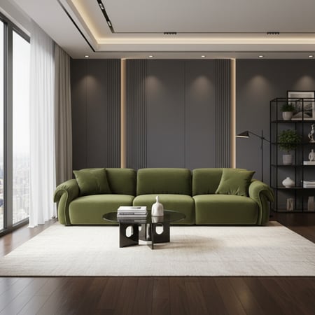 كنبة مخمل فاخر بتصميم عصري مريح لون أخضر - 280×85×80 سم