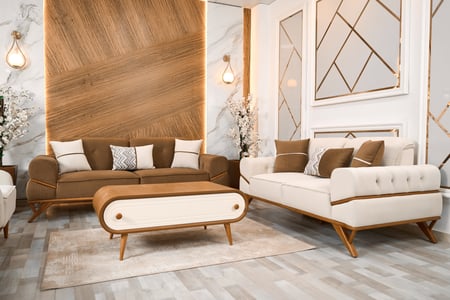 طقم كنب مودرن فاخر بني وبيج مخمل