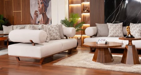 طقم كنب سيليا مودرن 7 مقاعد - قماش كتان معالج وإسفنج سوفت.