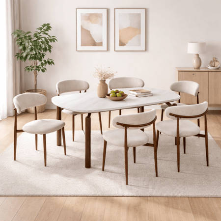 طاولة طعام بديل رخام 6 كرسي - مقاس 180*100*75 سم تجمع بين الفخامة والمتانة بسعر مناسب