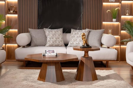 طقم كنب سيليا مودرن 7 مقاعد - قماش كتان معالج وإسفنج سوفت.