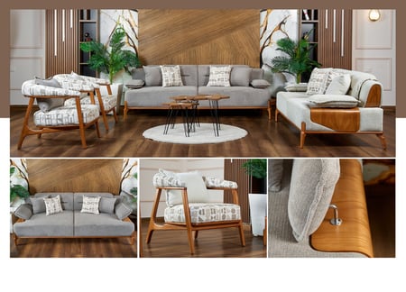 طقم كنب مودرن - تصميم بسيط ومريح - لون اوف وايت- 4 قطع