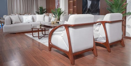 طقم كنب "فلافيا" الفاخر - نسيج كتان مقاوم للبقع وتصميم عصري.