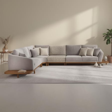 كنبة زاوية خشب زان طبيعي بتصميم عصري بيج × بني – مقاس 220×320 سم