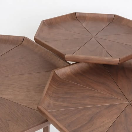 طقم 3 طاولات جانبية بتصميم هندسي سداسي – بني خشبي – 3 قطع