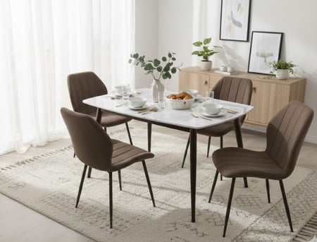 طاولة طعام بديل رخام بني 5 قطع - تصميم عصري موفر للمساحة - مقاس 130x80x75 سم
