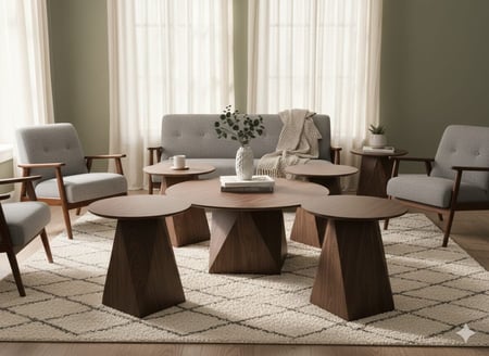 طقم طاولات قهوة خشبي مودرن - 5 قطع (1+4) - تصميم أنيق وعالي الجودة - لون خشبي طبيعي