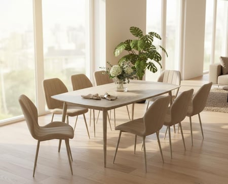 طاولة طعام بسطح بديل رخام بيج 9 قطع - مقاس 180x100x75 سم - جودة عالية وتصميم عصري