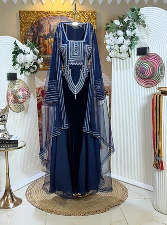 جلابية مخمل كحلي للتأسيس