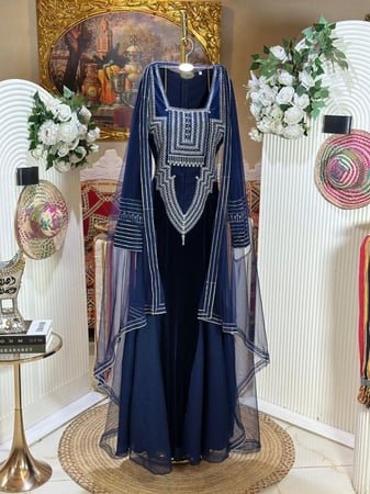 جلابية مخمل كحلي للتأسيس