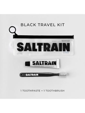 طقم للسفر معجون منعش بالنعناع مع فرشاة أسنان من سالترين ، 30 جرام / أسود
