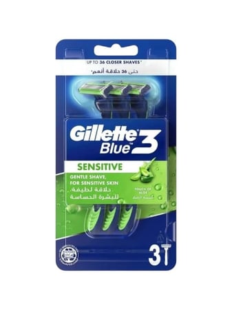 شفرات حلاقة بلو 3 الرجالية بالصبار للبشرة الحساسة من جيليت - 3 قطع