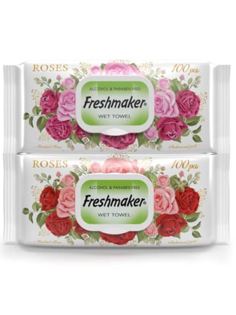 مناديل مبلله بالورد من فريش ميكر , 100 منديل | 1 حبة