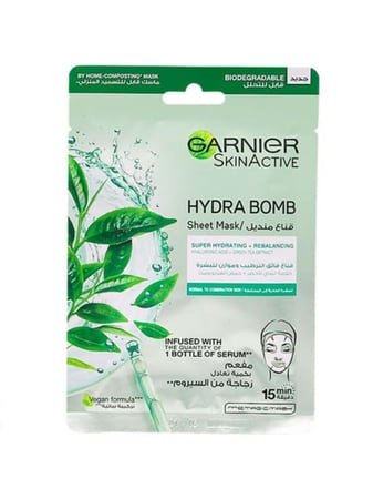 غارنييه قناع هيدرا بومب الورقي مع خلاصة الشاي الاخضر