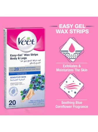 ايزي جل شرائح شمعية لإزالة شعر الجسم  للبشرة الحساسة من فيت - 20 شريحة