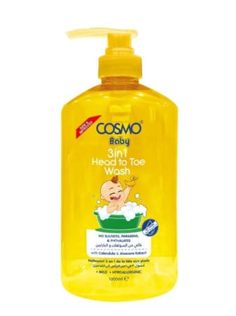 غسول اطفال من الرأس إلى القدمين  3 في 1  للبشرة الحساسة من كوزمو - 1000 مل