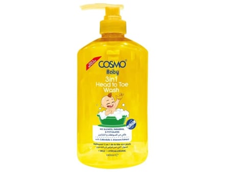 غسول اطفال من الرأس إلى القدمين  3 في 1  للبشرة الحساسة من كوزمو - 1000 مل