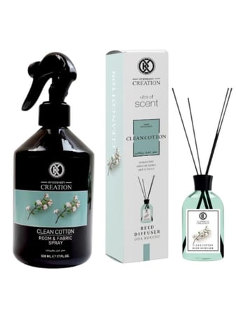 طقم فواحة وبخاخ معطر للمنزل والمكاتب برائحة القطن النظيف من كريسيون كرياشن