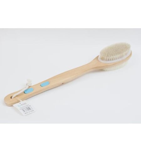 فرشاة استحمام بوجهين رطب وجاف ومقبض خشبي طويل من بيوتي سيستم