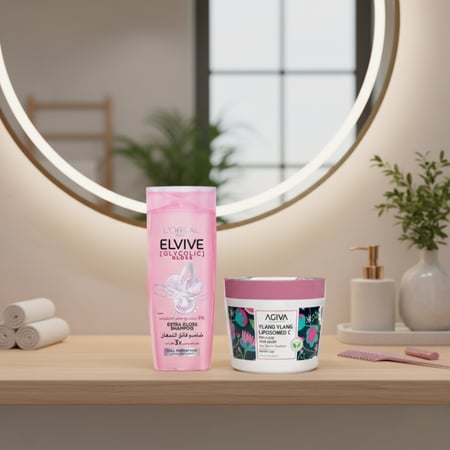 مجموعة شامبو وماسك لإعادة اللمعان وعلاج الشعر الباهت والتالف