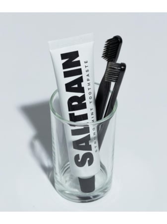 طقم للسفر معجون منعش بالنعناع مع فرشاة أسنان من سالترين ، 30 جرام / أسود