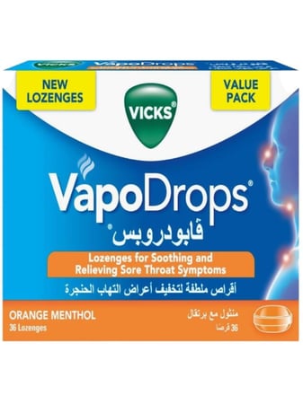 فيكس - فابودروبس اقراص ملطفة لتخفيف اعراض التهاب الحنجرة - بالبرتقال | 36 قرص