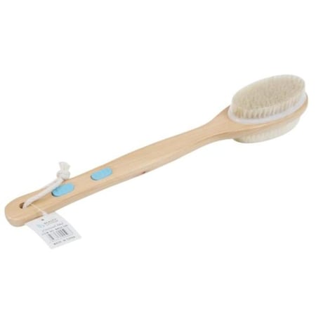فرشاة استحمام بوجهين رطب وجاف ومقبض خشبي طويل من بيوتي سيستم