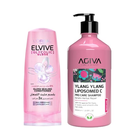 مجموعة شامبو وبلسم للمعان الشعر والتغذية العميقة - 1000 مل + 360 مل