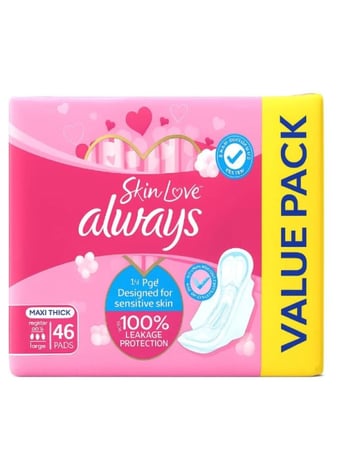 سكين لوف فوط صحية ناعمة للبشرة الحساسة ماكسي سميكة  من أولويز - 46حبة