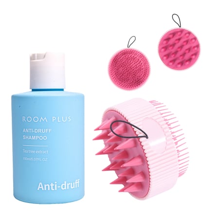 مجموعة شامبو ضد القشرة بشجرة الشاي + فرشاة تدليك الفروة بجانبين