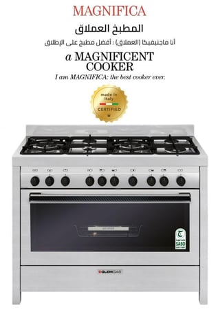 فرن غاز Glemgas 1200×600×920 مم ستانلس ستيل 6 شعلات بمقلاة هوائية للمطبخ