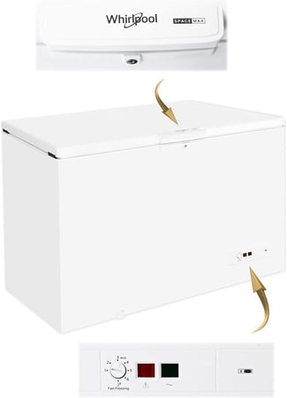 فريزر مسطح Whirlpool سعة 384لتر أبيض بتصميم موفر للطاقة للعائلة