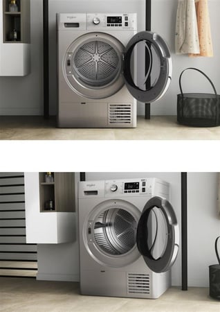 مجفف ملابس Whirlpool سعة 9 كغ بمضخة حرارية و15 برنامج للمنزل فضي