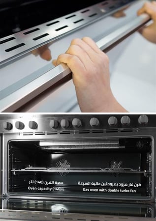 فرن جليم غاز Glem استانلس ستيل 60×120 سم بمروحتين وشعلات عالية للمطابخ