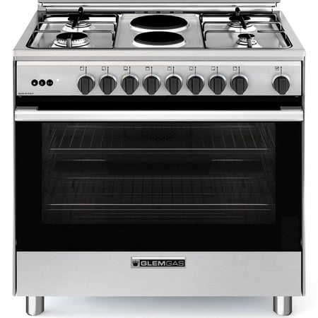 فرن غاز وكهرباء glem gas استيل 60فى90 بأربع شعلات ومنطقتي تسخين كهربائي